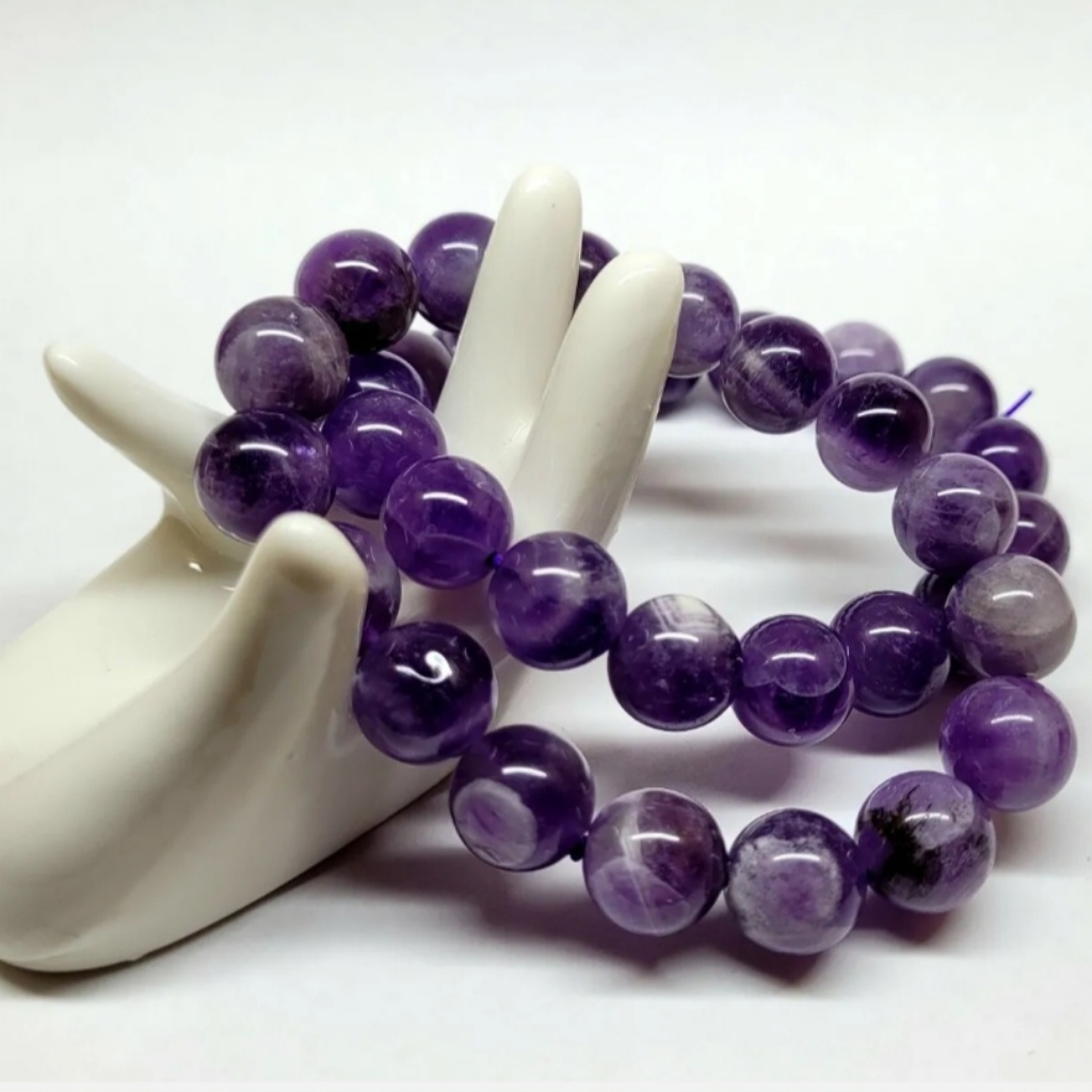 8mm - Natural Stone Purple Amethysts Bracelet Round Bead Gemstone